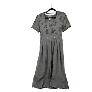 Vintage 90s Gingham‎ Floral Embroidered Maxi Dress Large Cottage Granny Prairie